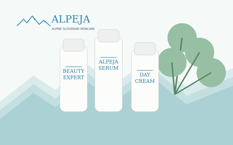 Alpeja skincare brand visual with Alpine-inspired products